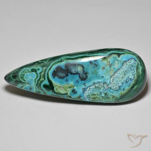 Chrysocolle Multicolore Poire 53,6 x 21,1mm d'Australie, poids de 79,63 ct, pierre gemme naturelle Non traité de pureté Opaque , 1 pièce de chrysocolle pear cabochon, couleur : Multicolore, dureté de Mohs de 2 à 4, Photo A