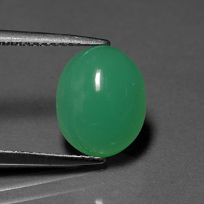 4.22 ct Green Chrysoprase Gemstone, Chrysoprase Gem in Oval Cabochon Shape for Sale.