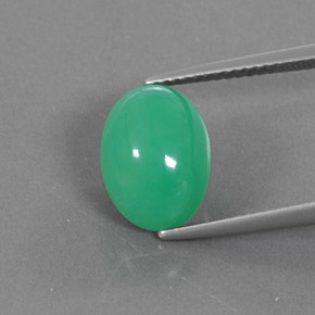 5.44 ct Green Chrysoprase Gemstone, Chrysoprase Gem in Oval Cabochon Shape for Sale.