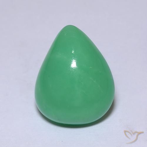 Crisoprasio 14,9 x 12mm verde Cabochon pera dal Madagascar, peso di 7,53 ct, gemma naturale non trattati in purezza Opaque, 1 pezzo Crisoprasio - Colore: Verde medio, durezza Mohs di 6,5 - 7 adatto per gioielli da indossare ogni giorno, Photo A