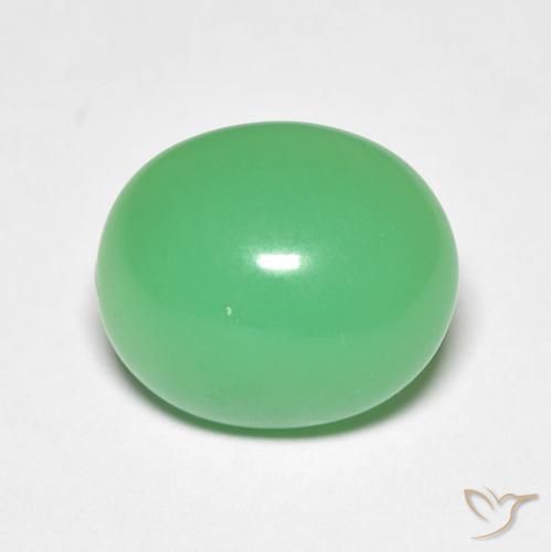 5,2ct Ovale cabochon verde Crisoprasio dal Madagascar, Dimension 12 x 10,2mm, Natural non trattati Gemstone, Opaque Clarity, 1 piece Crisoprasio in Verde giallastro pallido Color, Mohs Hardness of 6,5 - 7 adatto per gioielli da indossare ogni giorno, Photo A
