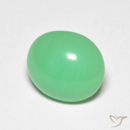 4.02 ct Green Chrysoprase Stone, Natural Chrysoprase in Oval Cabochon Shape for Sale