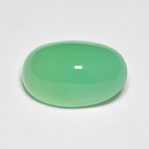 14.5 x 9mm Oval Green Chrysoprase from Madagascar, Weight of 6.86ct, Natural untreated Gemstone in Translucent Clarity, 1pc Oval Cabochon Chrysoprase - Color: Pale Yellowish Green, Mohs Hardness of 6.5 - 7 suitable for daily wear jewelry, Photo A