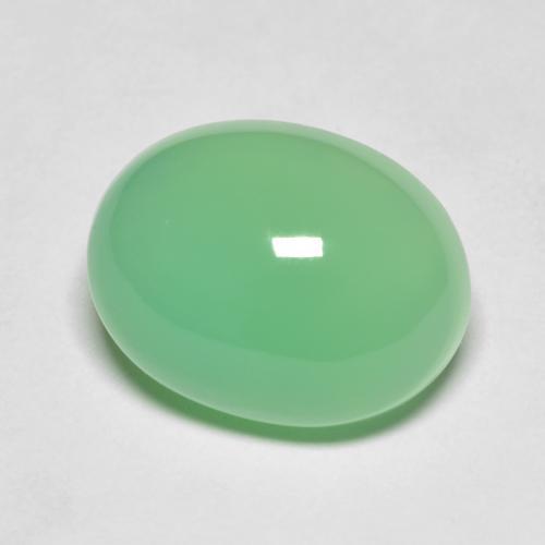7.74ct Oval Cabochon Green Chrysoprase from Madagascar, Dimension 14.2 x 10.9mm, Opaque Clarity, Natural untreated gemstone, 1pc Chrysoprase in Light Green Color, Mohs Hardness of 6.5 - 7 suitable for daily wear jewelry, Photo A