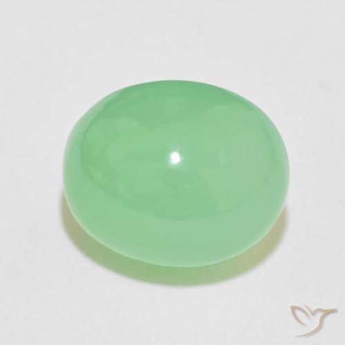 5.28 ct Green Chrysoprase Gemstone, Chrysoprase Gem in Oval Cabochon Shape for Sale.
