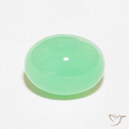 4.92 ct Green Chrysoprase Gemstone, Chrysoprase Gem in Oval Cabochon Shape for Sale.