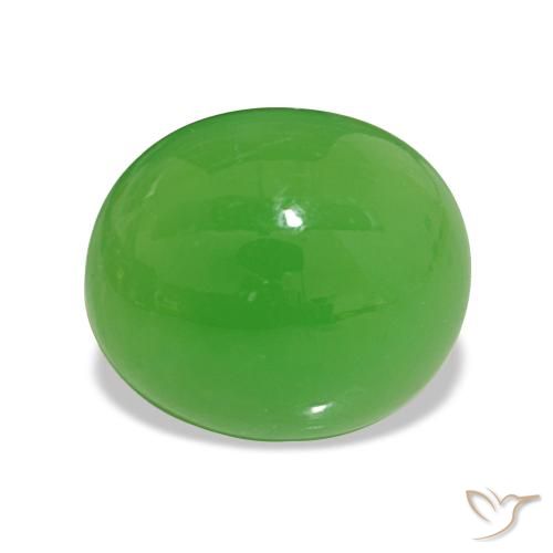 5.02 ct Green Chrysoprase Gemstone, Chrysoprase Gem in Oval Cabochon Shape for Sale.