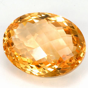 26.61 ct Yellow Citrine Gemstone, Citrine Gem in Oval Checkerboard Shape for Sale.