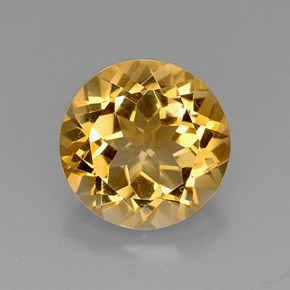 7.05 ct Yellow Citrine Gemstone, Citrine Gem in Round Facet Shape for Sale.