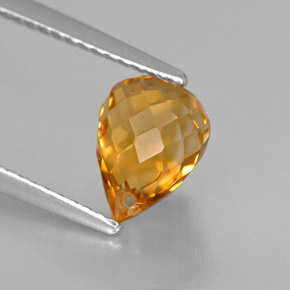 1.96 ct Yellow Citrine Stone, Natural Citrine in Briolette with Hole Shape for Sale