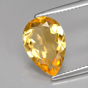 3.37 ct Yellow Citrine Stone, Natural Citrine in Pear Facet Shape for Sale