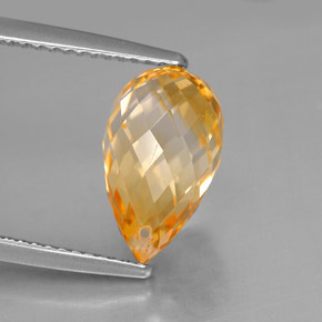 3.86 ct Yellow Citrine Gemstone, Citrine Gem in Briolette with Hole Shape for Sale.