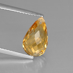 3.60 ct Yellow Citrine Gemstone, Citrine Gem in Briolette with Hole Shape for Sale.