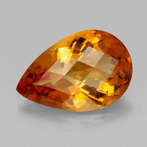4.66 ct Orange Citrine Gemstone, Citrine Gem in Pear Checkerboard Shape for Sale.