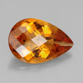 4.66 ct Orange Citrine Stone, Natural Citrine in Pear Checkerboard Shape for Sale