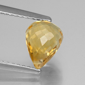 1.69 ct Yellow Citrine Gemstone, Citrine Gem in Briolette with Hole Shape for Sale.