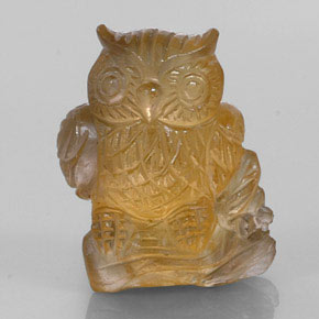 38.99 ct Yellow Citrine Gemstone, Citrine Gem in Carved Owl Shape for Sale.