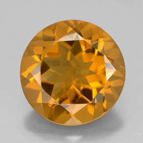 7.69 ct Yellow Citrine Gemstone, Citrine Gem in Round Facet Shape for Sale.