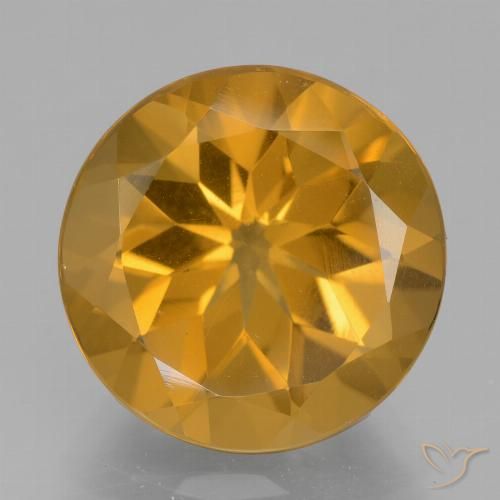 7.91 ct Golden Citrine Gemstone, Citrine Gem in Round Facet Shape for Sale.
