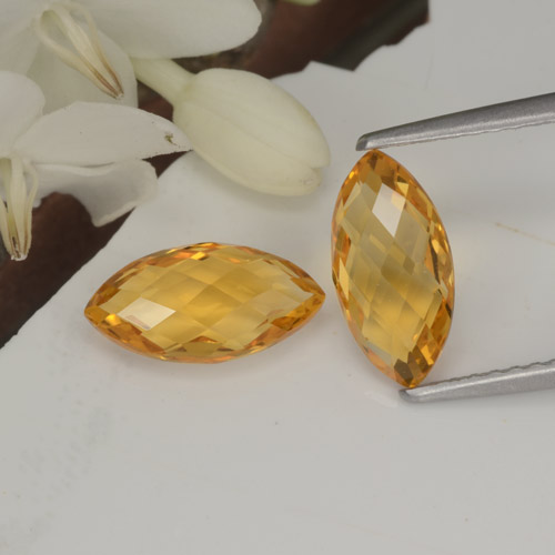 Medium Orange Citrine Gem - 1.1ct Marquise Checkerboard (double sided) (ID: 364666)