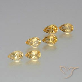 Set aus 6 Stück birnenschliff Citrin in goldener Farbe aus Brasilien - Größe 7,9 x 5,1mm, Gewicht 5,31 ct gesamt / Durchschn. je 0,89 ct, Farbe: Golden, Mohs-Härte 7 Geeignet für den täglichen Gebrauch im Schmuck, Jahr des Hahn-Edelsteins, Photo A