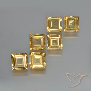 5.81 ctw Golden Citrine Stones, Natural Citrine in Square Facet Shape for Sale