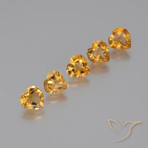 Lote de Citrina Corazón de 5 piezas 7,1 x 7mm - Peso total de 5,16 ct / promedio. 1,03 ct cada uno, Color: Dorado naranja oscuro, Dureza Mohs 7 Adecuado para joyas de uso diario, Piedra natal de noviembre, Photo A