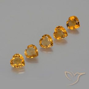 Lote de 5 piezas de Citrina Dorado naranja oscuro Corazón de Brasil - Tamaño 7,1 x 6,9mm, peso 4,8 ct en total / promedio. 0,96 ct cada uno, dureza de Mohs 7 Adecuado para joyas de uso diario, Piedra del comerciante, Photo A