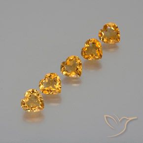Lote de 5 piezas de Citrina Dorado naranja intenso Corazón de Brasil - Tamaño 7,1 x 7mm, peso 5,21 ct en total / promedio. 1,04 ct cada uno, dureza de Mohs 7 Adecuado para joyas de uso diario, Piedra del comerciante, Photo A