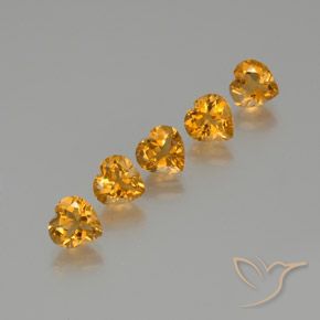 Lote de 5 piezas de Citrina Dorado naranja intenso Corazón de Brasil - Tamaño 7,1 x 7mm, peso 5,59 ct en total / promedio. 1,12 ct cada uno, dureza de Mohs 7 Adecuado para joyas de uso diario, Piedra natal de noviembre, Photo A
