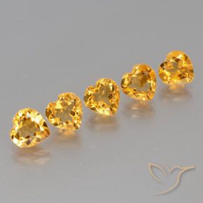 Lote de 5 piezas de Citrina Dorado naranja intenso Corazón de Brasil - Tamaño 6,9 x 6,8mm, peso 5,26 ct en total / promedio. 1,05 ct cada uno, dureza de Mohs 7 Adecuado para joyas de uso diario, Piedra del Zodiaco Leo, Photo A