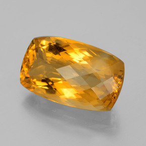 11.75 ct Gold Citrine Stone, Natural Citrine in Cushion Checkerboard Shape for Sale