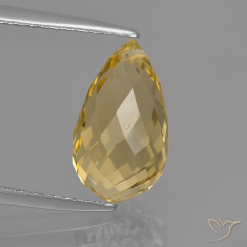 12,5x7,2 mm goldener Citrin im Briolette mit Loch aus Brasilien, Gewicht 3,74 ct, Garantiert echter Edelstein in VVS-VS Reinheit, 1 Stück Citrin - die Farbe ist Hellgolden, Mohs-Härte von 7 Geeignet für den täglichen Gebrauch im Schmuck, Sternzeichen Löwe, Photo A