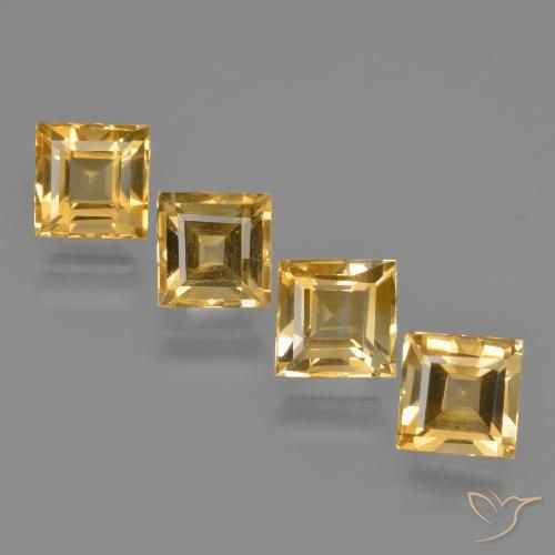 Lot of 4pc Square Facet Golden Citrine from Brazil - Size 6.2 x 6.1mm, Weight 5.06ct total / avg. 1.27ct each, Color: Deep Golden Orange, Mohs Hardness 7 suitable for daily wear jewelry, Symbolizes Abundance and Prosperity, Photo A