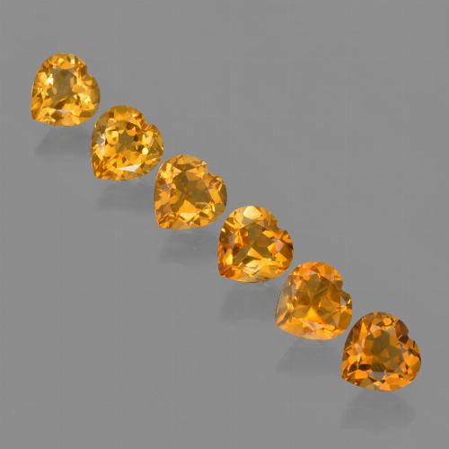Lote de 6 piezas de Citrina Oro Corazón de Brasil - Peso 5,49 ct en total / promedio. 0,92 ct cada uno, Tamaño 6,9 x 6,7mm, Color: Oro, Dureza Mohs 7 Adecuado para joyas de uso diario, Año de la piedra preciosa del gallo, Photo A