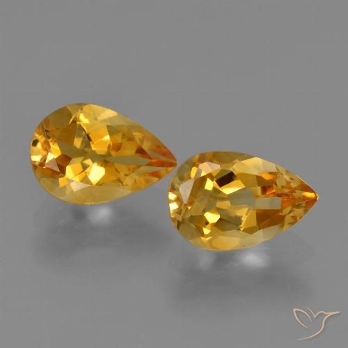 2.11 ctw Golden Citrine Gemstones, Citrine Gems in Pear Facet Shape for Sale.