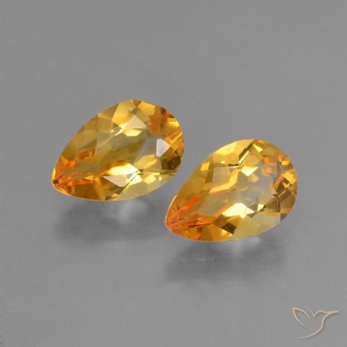 2.23 ctw Golden Citrine Gemstones, Citrine Gems in Pear Facet Shape for Sale.
