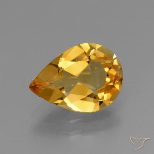2.10ct Natural Deep Golden Orange Citrine, Pear Shape, VVS-VS