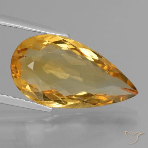 5.78ct Natural Deep Golden Orange Citrine, Pear Shape, VVS