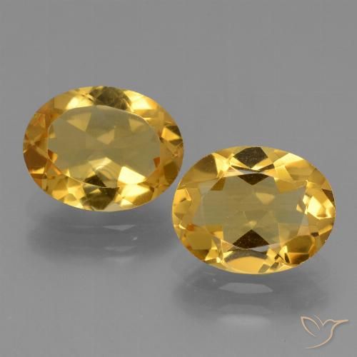2 Citrines Ovale assorties de 10 x 7,9mm, poids total de 4,27 ct / moyenne de 2,14 ct chacune, Doré à pureté vvs-vs, pierre gemme naturelle Non traité, dureté Mohs de 7 convient aux bijoux de tous les jours, pierre de sagesse, Pierre de naissance de novembre, Photo A