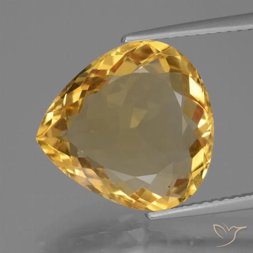7.15ct Natural Medium-Dark Golden Citrine, Pear Shape, VVS