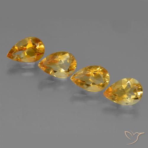 4pc 8.8 x 5.8mm Pear Citrine Lot - 4.42ct total Weight / avg. 1.11ct each, Color: Dark Golden, Mohs Hardness 7 suitable for daily wear jewelry, Unblocks Solar Plexus Chakra, Photo A