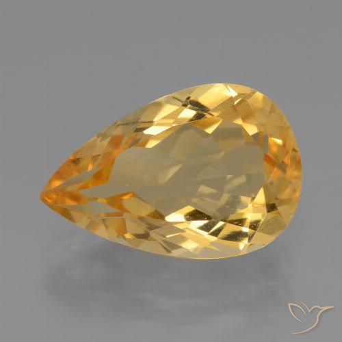 3.92 ct Golden Citrine Gemstone, Citrine Gem in Pear Facet Shape for Sale.