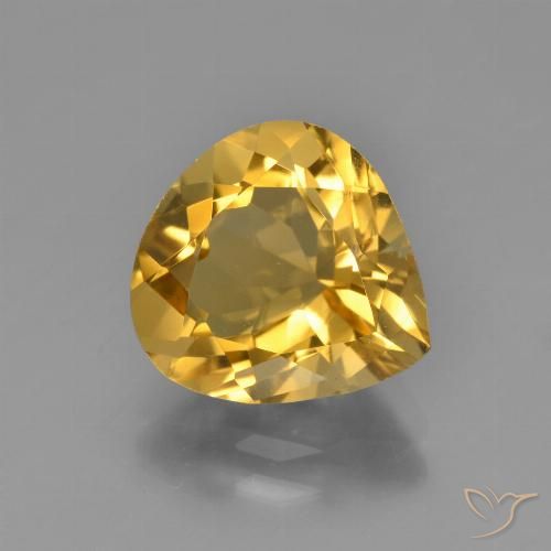 3.34ct Natural Deep Gold Citrine, Pear Shape, VS