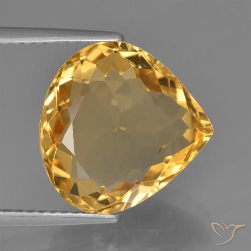 6.37ct Natural Deep Golden Orange Citrine, Pear Shape, VVS