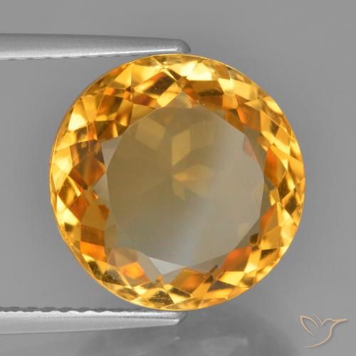 6.68 ct Golden Citrine Stone, Natural Citrine in Round Facet Shape for Sale