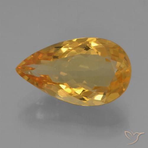 3.51ct Natural Medium-Dark Golden Citrine, Pear Shape, VVS-VS