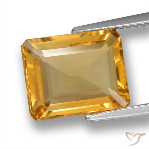 4.84ct Natural Medium-Light Orange-Gold Citrine, Emerald Cut, VVS-VS