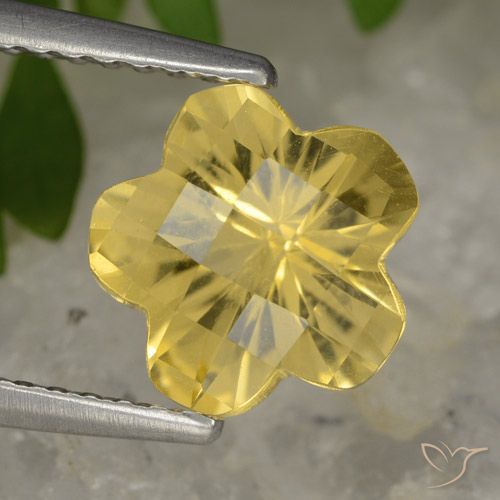 1.63ct Natural Medium Yellow Citrine, Flower Cut, Transparent