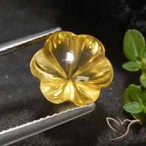 3.34 ct Golden Citrine Stone, Natural Citrine in Carved Flower Shape for Sale
